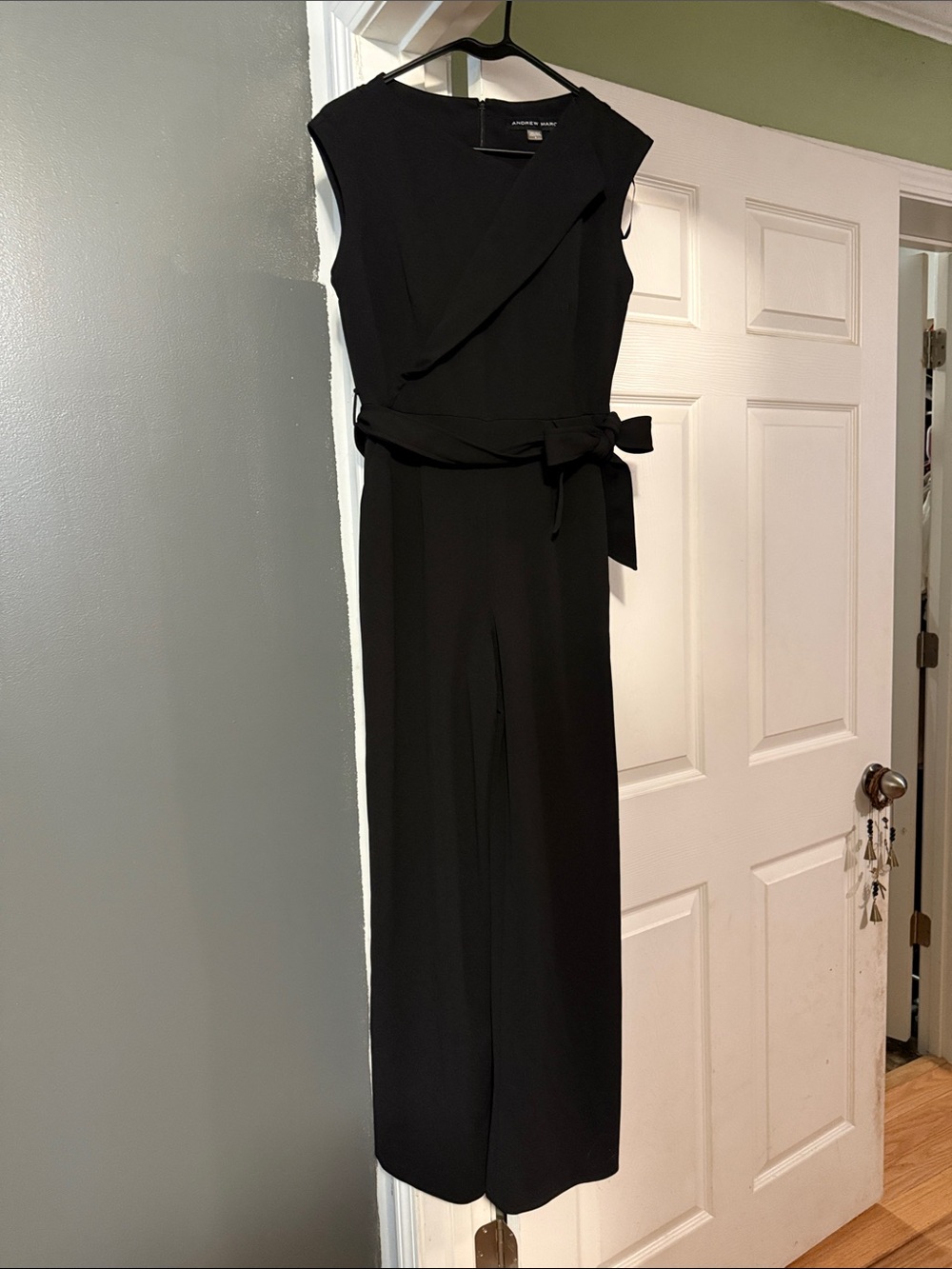 Andrew Marc Sleeveless Black Belted Wide-Leg Jumpsuit